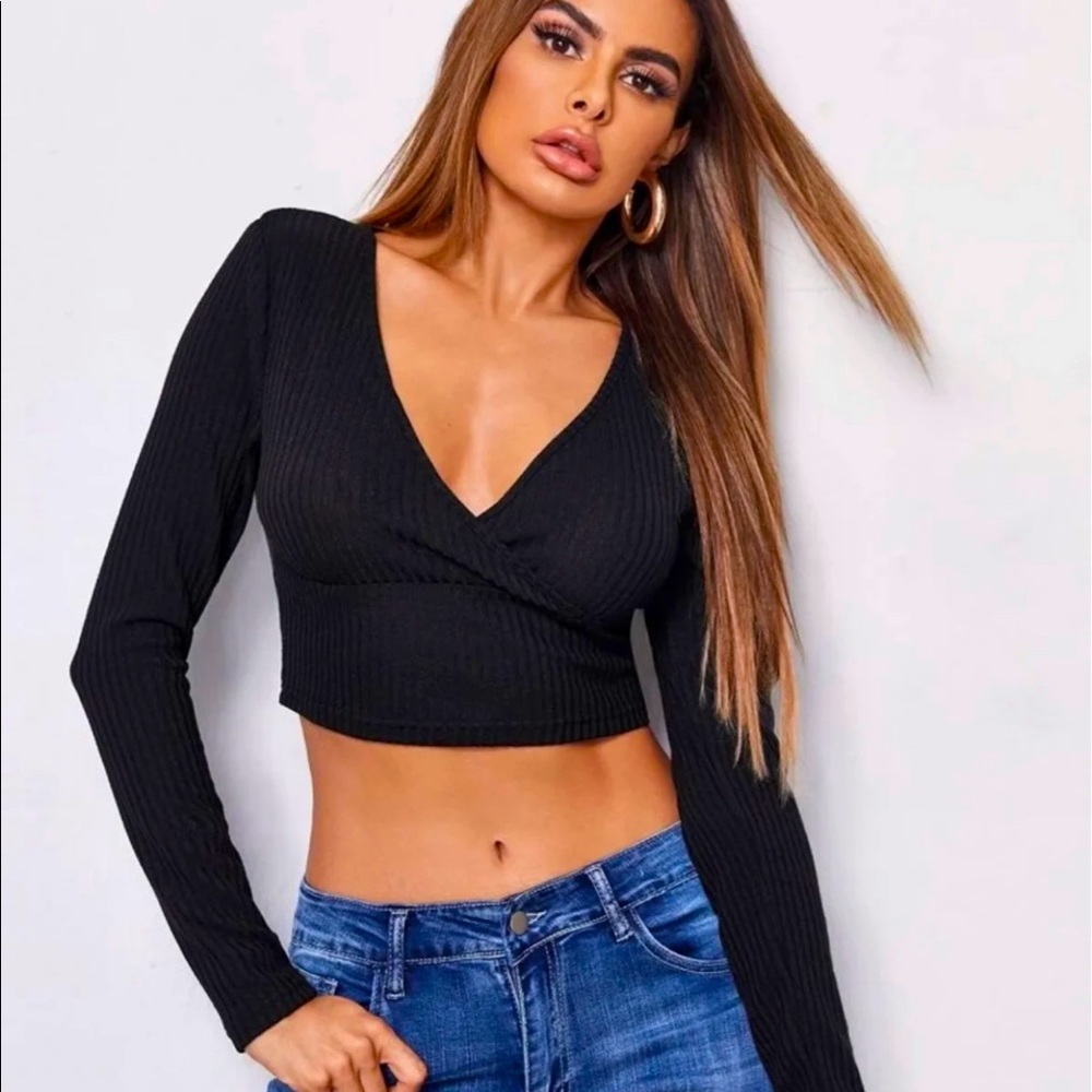 Surplice Rib Knit Crop Top